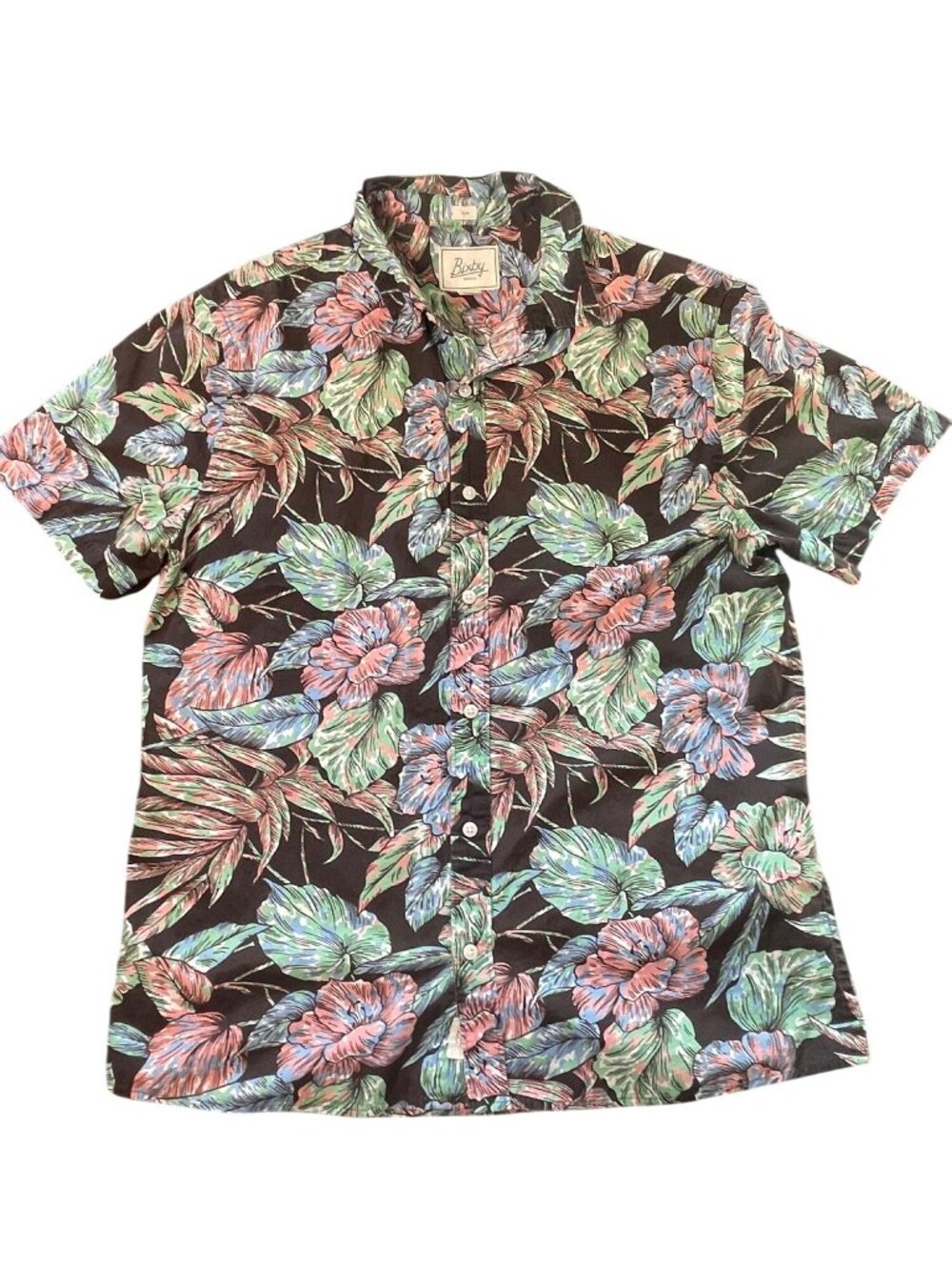 Bixby Nomad Mens Slim Fit Floral Short Sleeve Button-Up Shirt L Black Multi